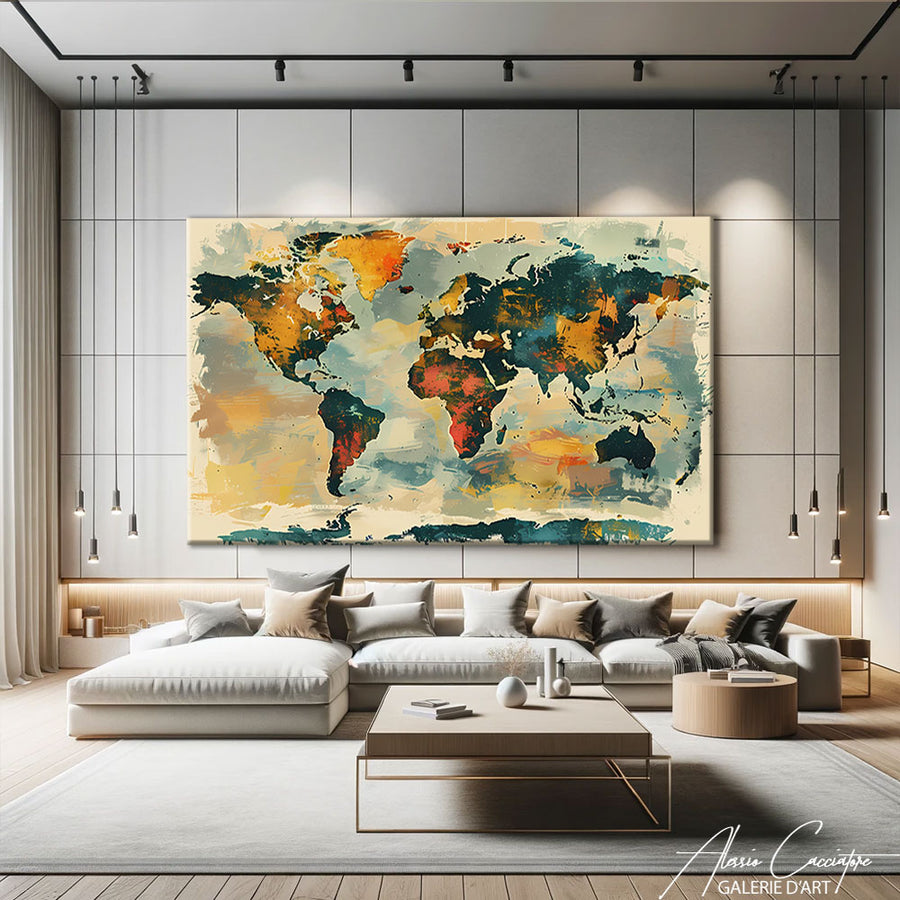 TABLEAU SALON CARTE DU MONDE – mise en situation