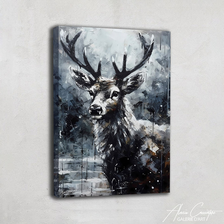 TABLEAU CERF NOIR ET BLANC