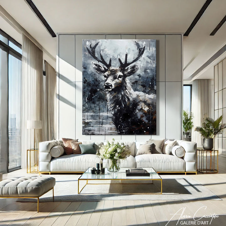 TABLEAU CERF NOIR ET BLANC