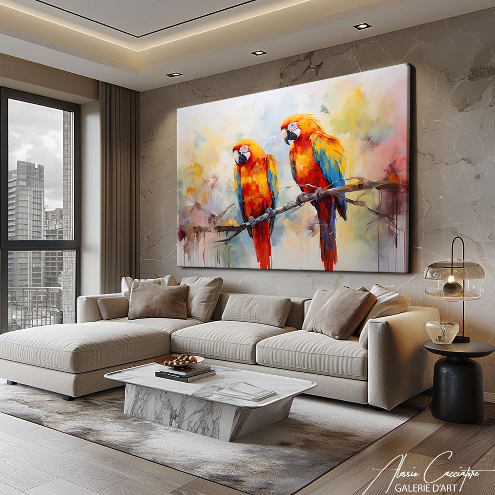 tableau oiseaux sur branche