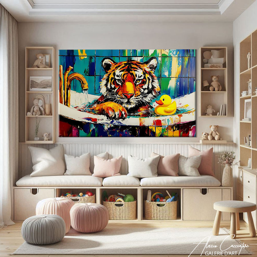 TABLEAU TIGRE SALLE DE BAIN – mise en situation