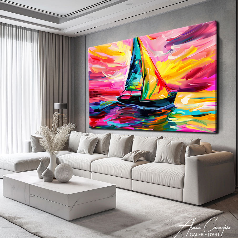 Tableau Peinture Acrylique Bateau Mer
