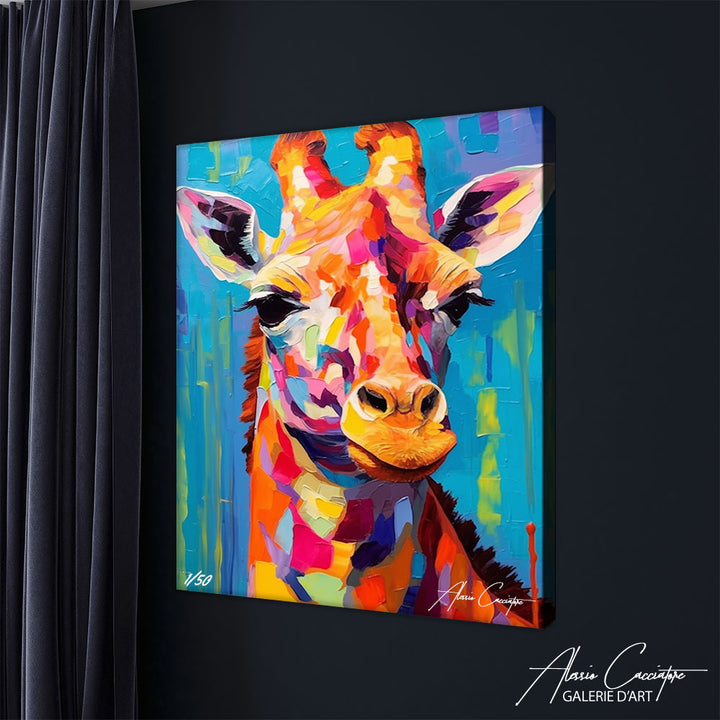 peinture girafe multicolore