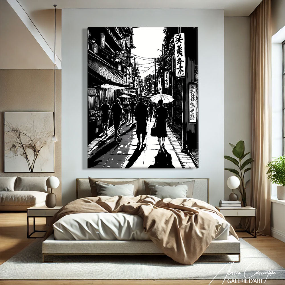 TABLEAU JAPONAIS NOIR ET BLANC