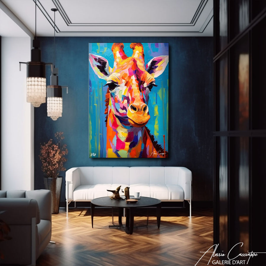 peinture girafe multicolore – mise en situation