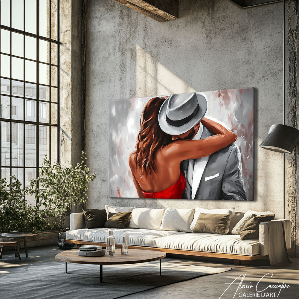 Tableau Peinture Couple Enlacé
