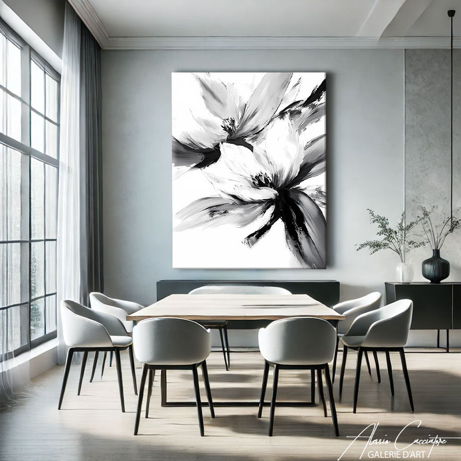 Tableau Fleurs Noir et Blanc
 – mise en situation