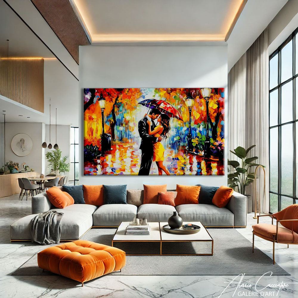 TABLEAU COUPLE SOUS LA PLUIE
