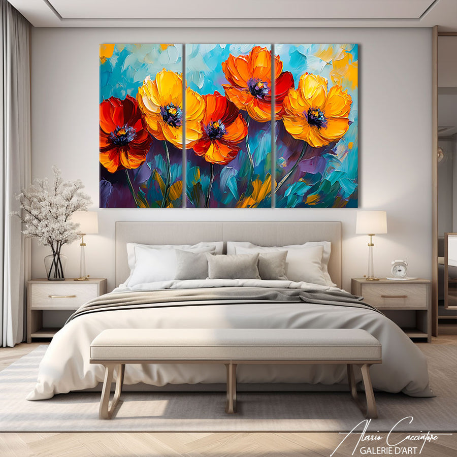 Tableau Triptyque Coquelicot – mise en situation