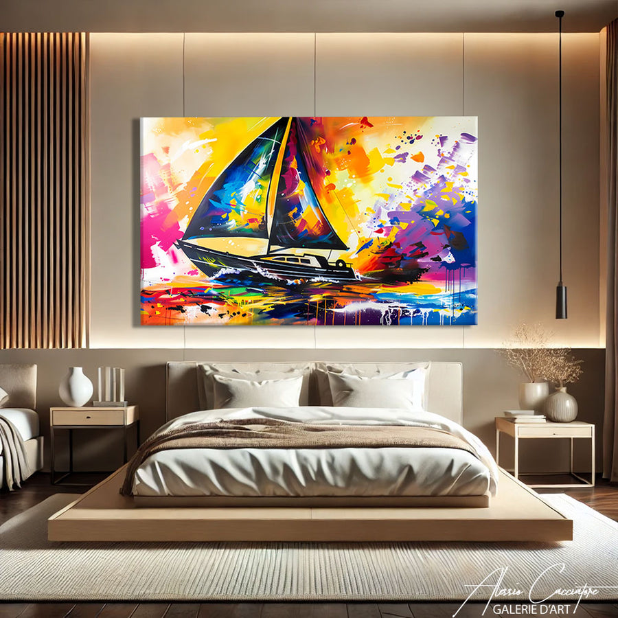 TABLEAU VOILIER ABSTRAIT ACRYLIQUE
 – mise en situation