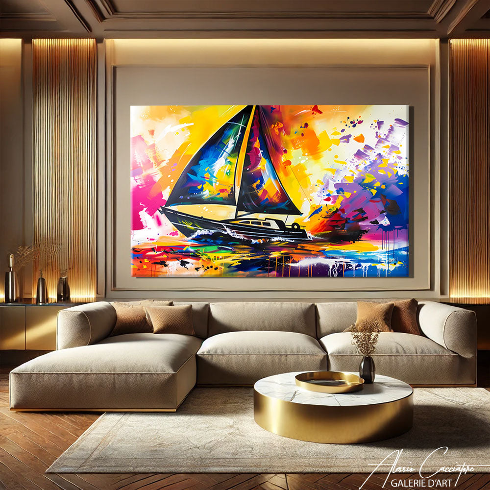 TABLEAU VOILIER ABSTRAIT ACRYLIQUE
