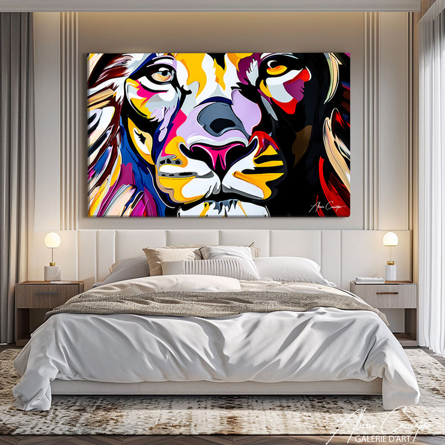 tableau lion pop art – mise en situation