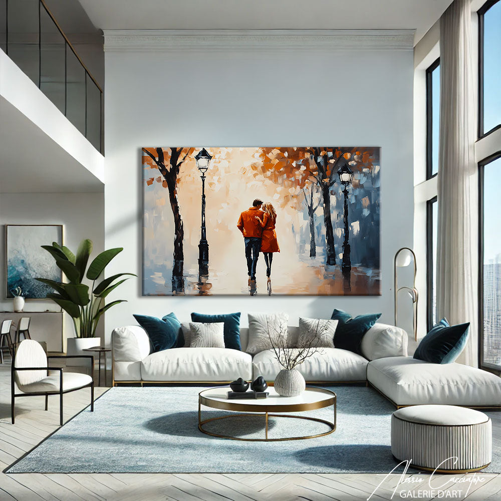 Tableau Peinture Couple Enlacé
