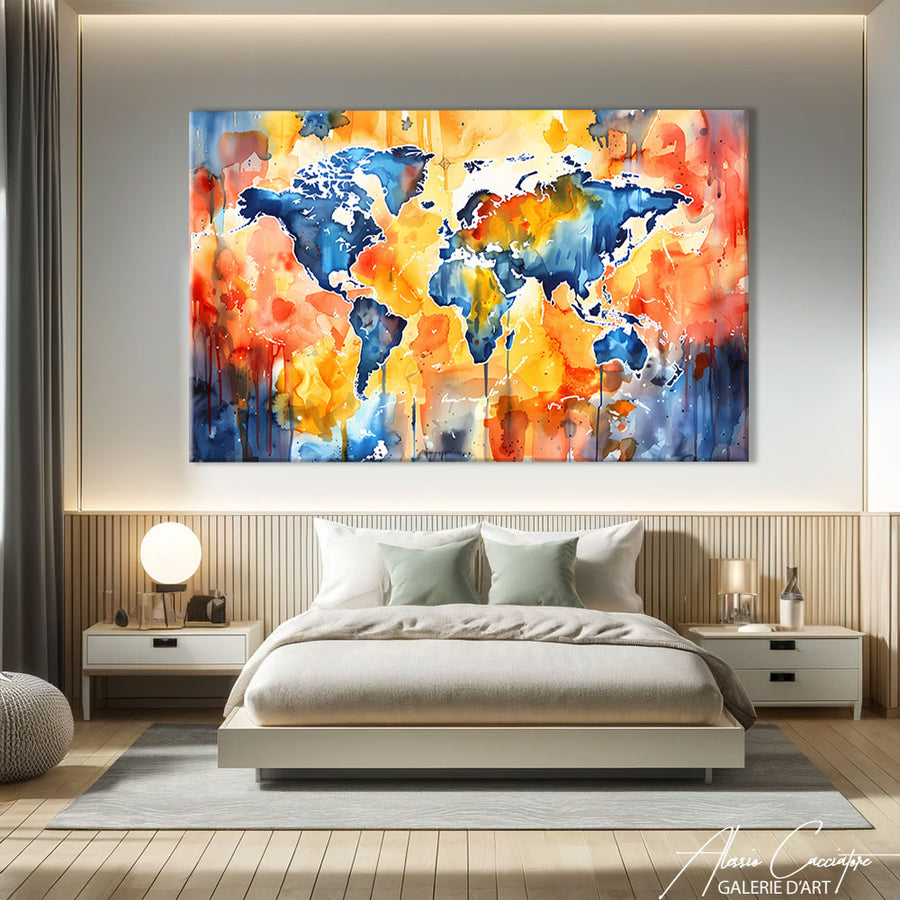 Tableau Carte du Monde Lumineux – mise en situation