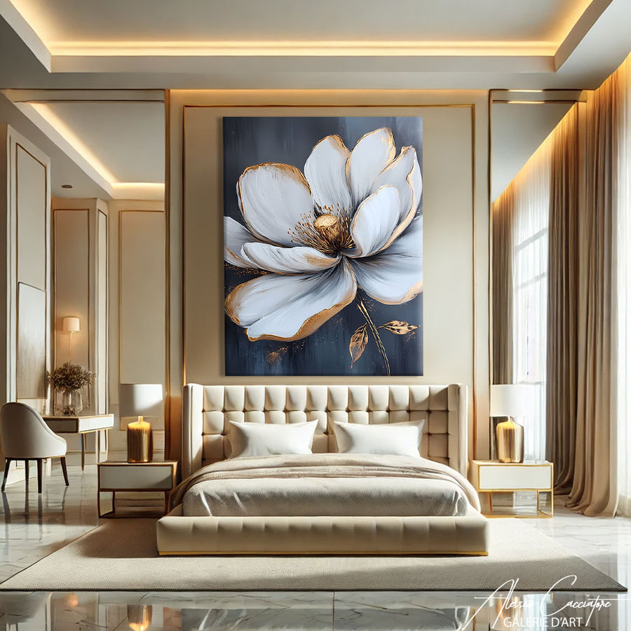 TABLEAU MODERNE FLEUR BLANCHE – mise en situation