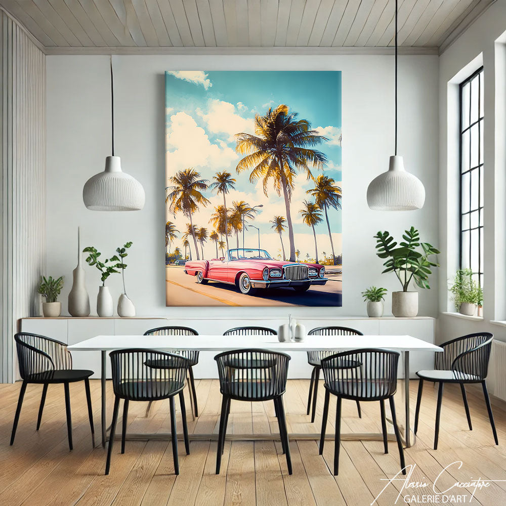 TABLEAU VOITURE ROSE