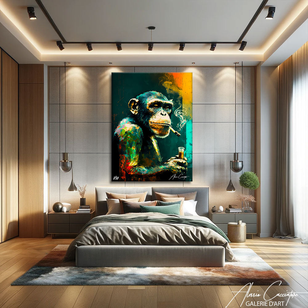 tableau singe qui fume