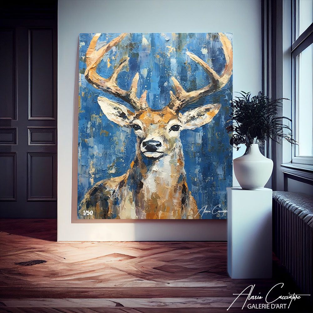 tableau cerf huile