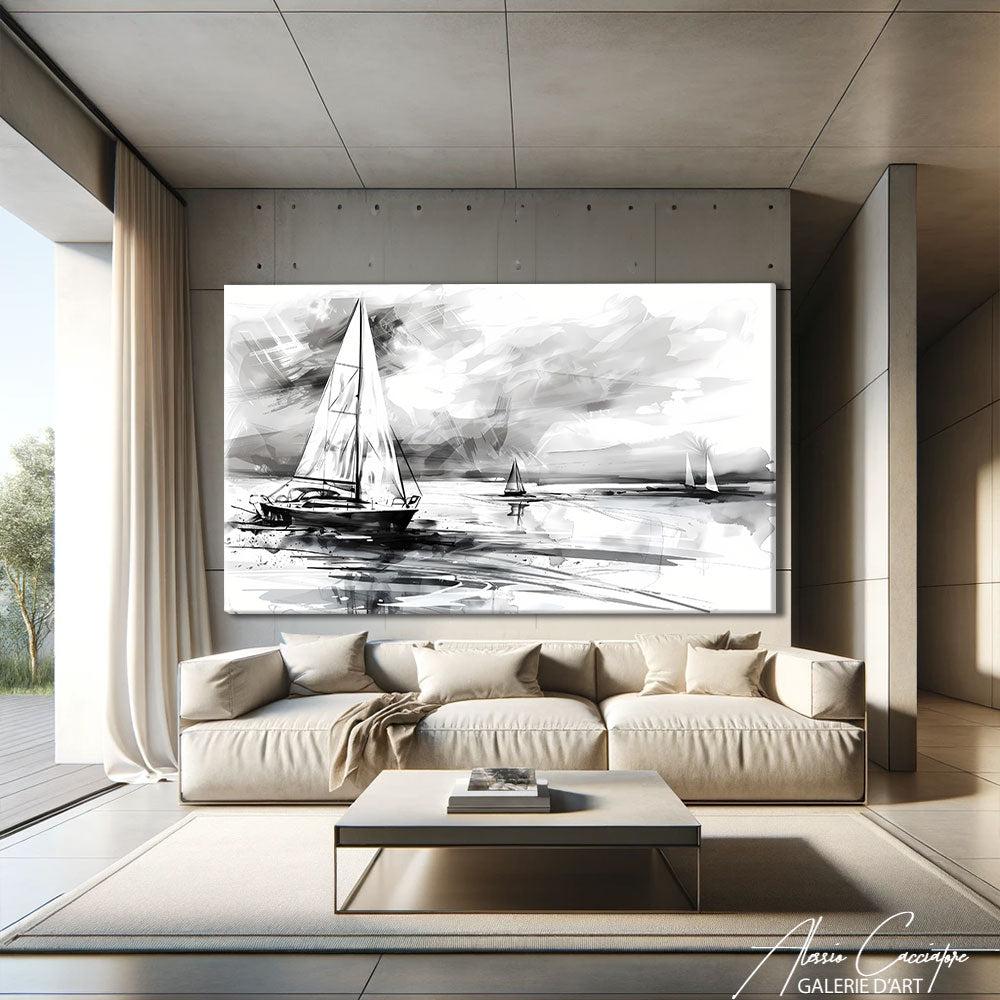 tableau bateau noir et blanc
