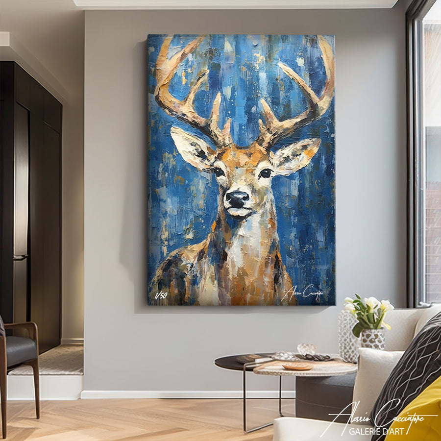 peinture huile cerf – mise en situation