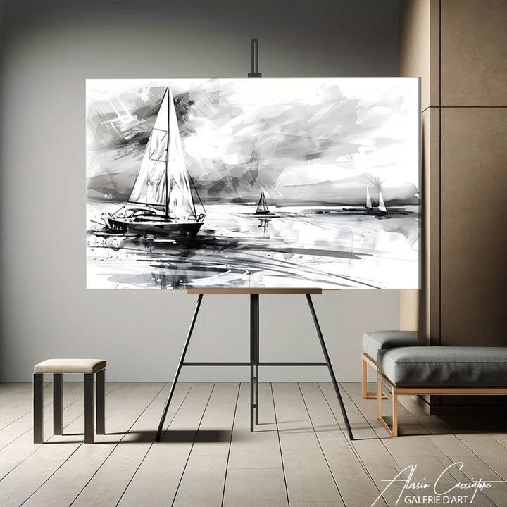 Tableau Voilier Noir et Blanc