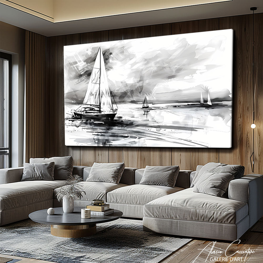 tableau bateau noir et blanc