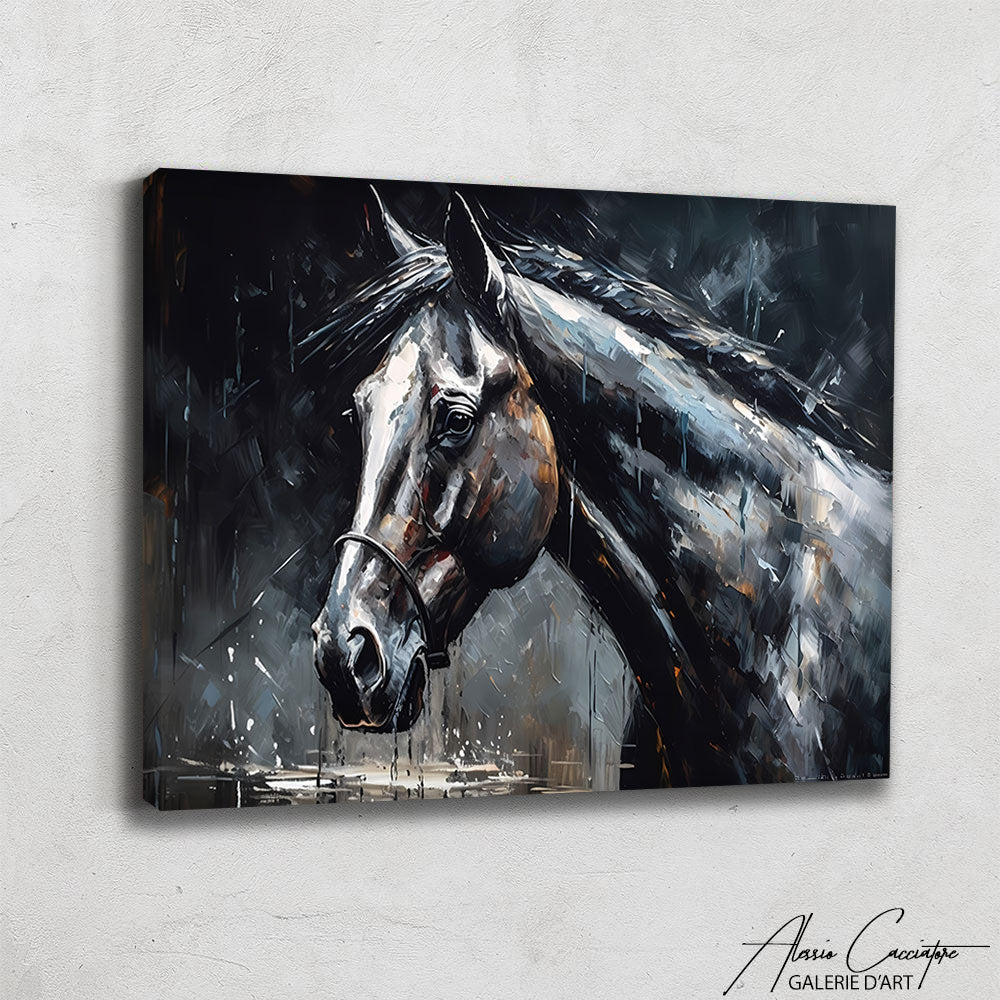 tableau cheval noir et blanc