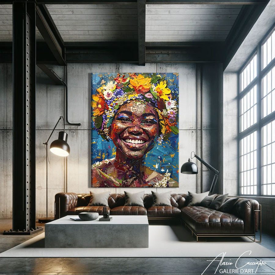 Femme Africaine Peinture sur Toile – mise en situation