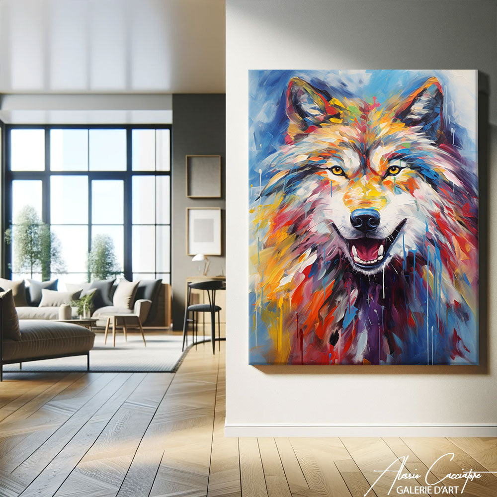 tableau loup peinture