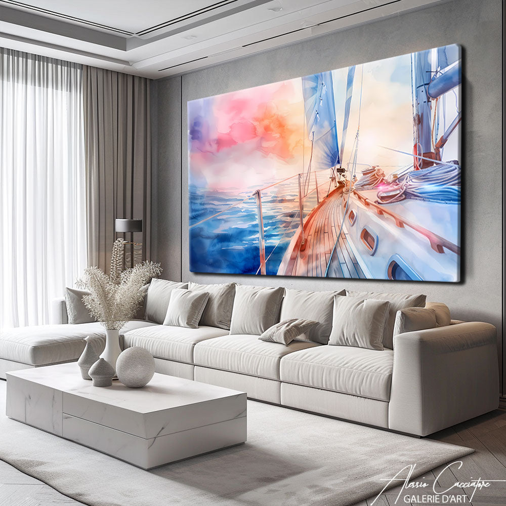 Tableau Peinture Mer Bateau