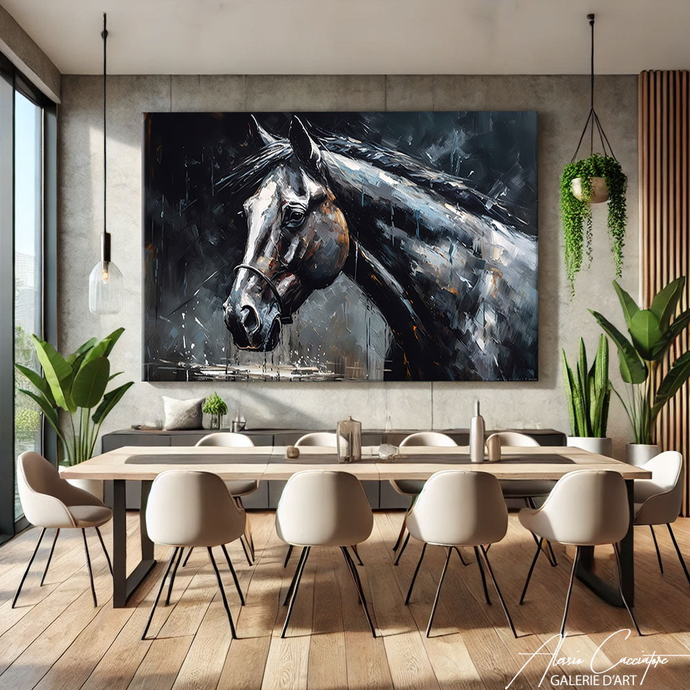 tableau cheval noir et blanc