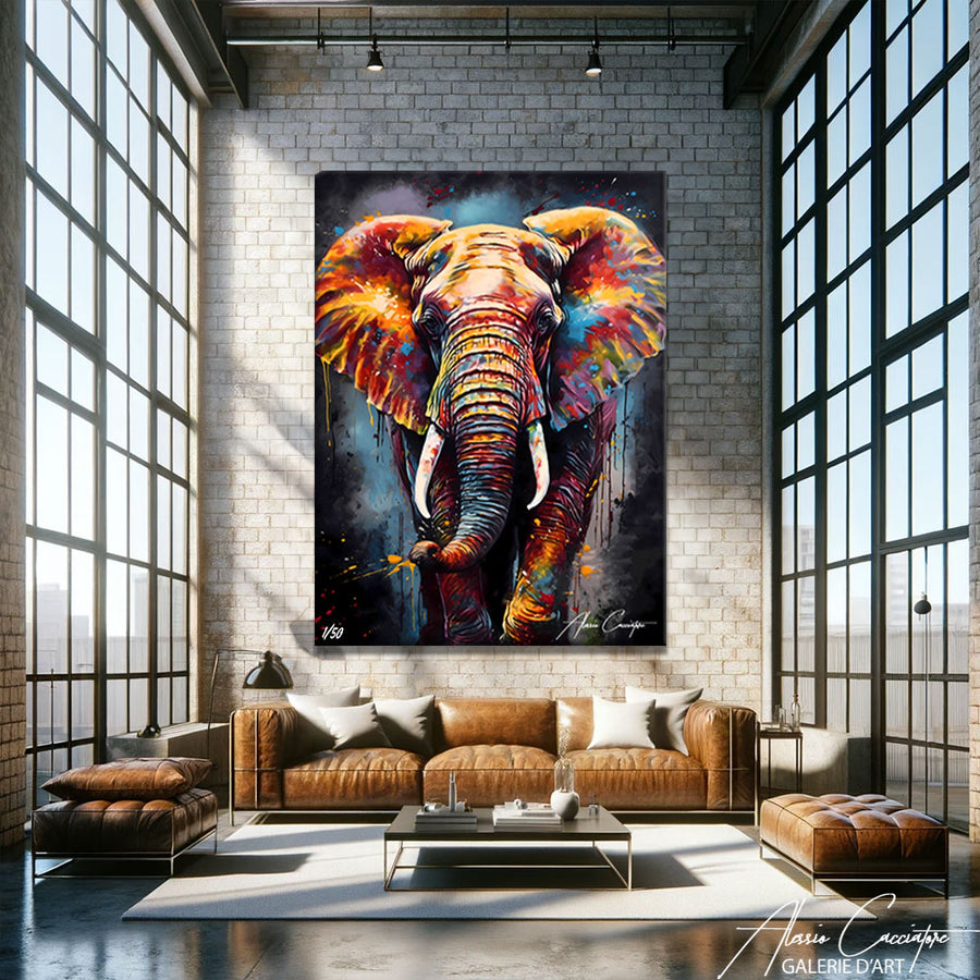 Tableau Éléphant Grand Format – mise en situation