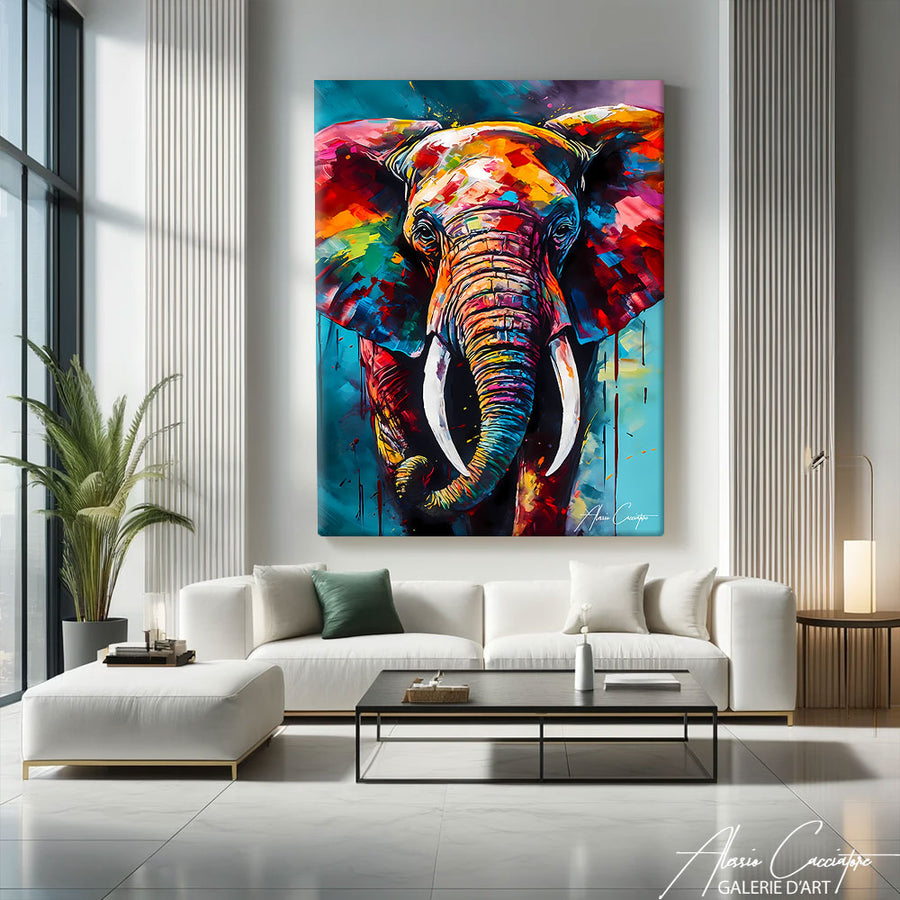 Tableau Éléphant Coloré – mise en situation