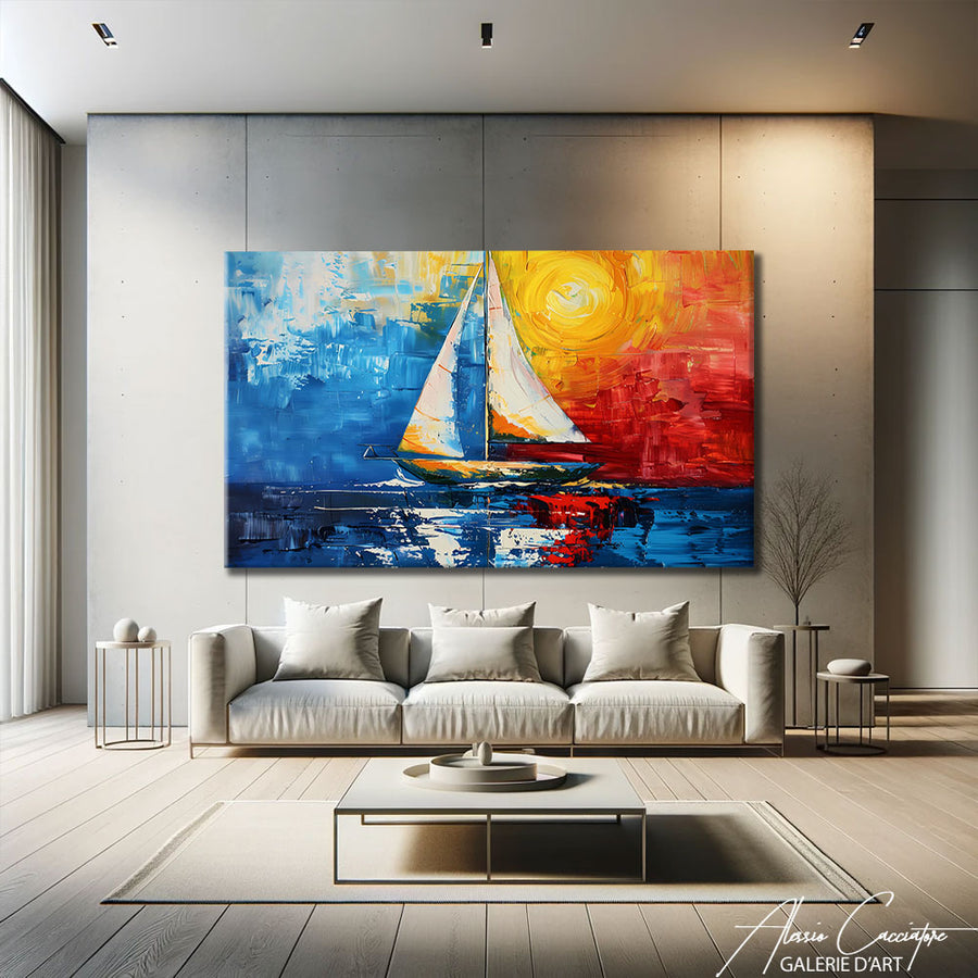 Tableau Voilier Abstrait – mise en situation