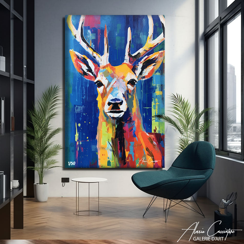 tableau cerf coloré