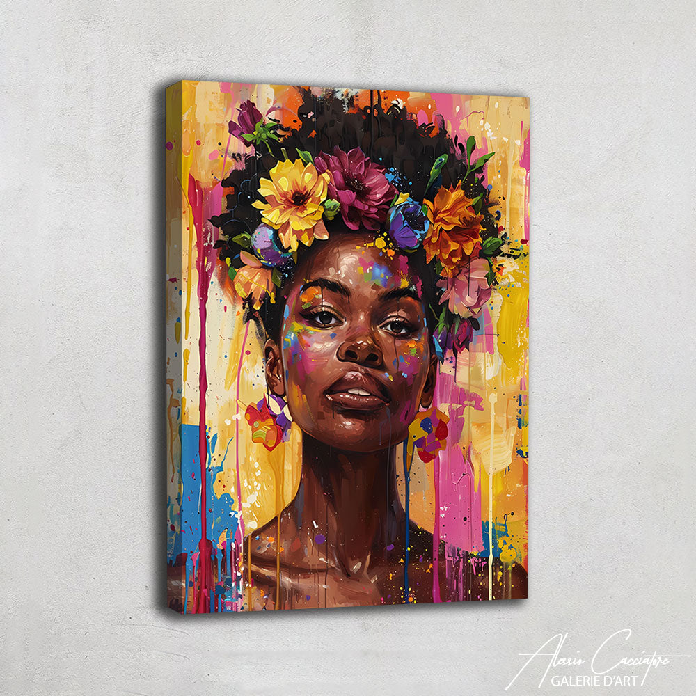 Tableau Portrait coloré de femme africaine sur Toile - Peinture en Tableau Portrait coloré de femme africaine sur Toile - Peinture en