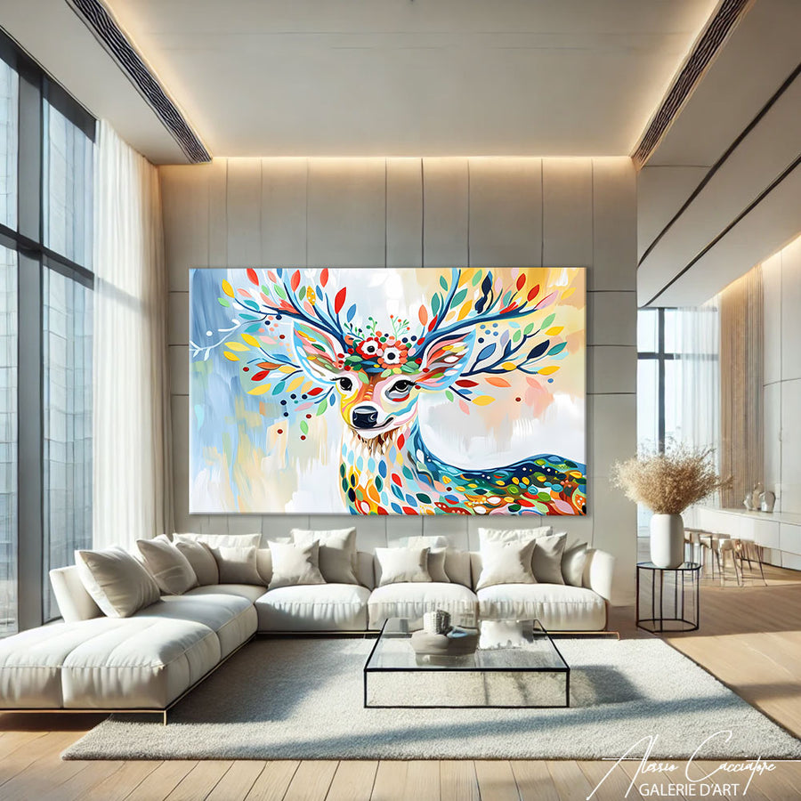 Tableau Cerf Fleur – mise en situation