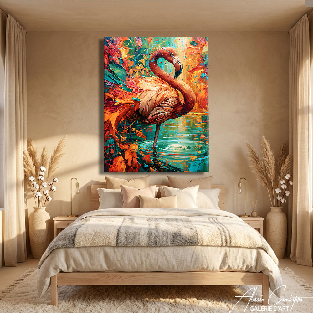Toile Peinture Flamant Rose
