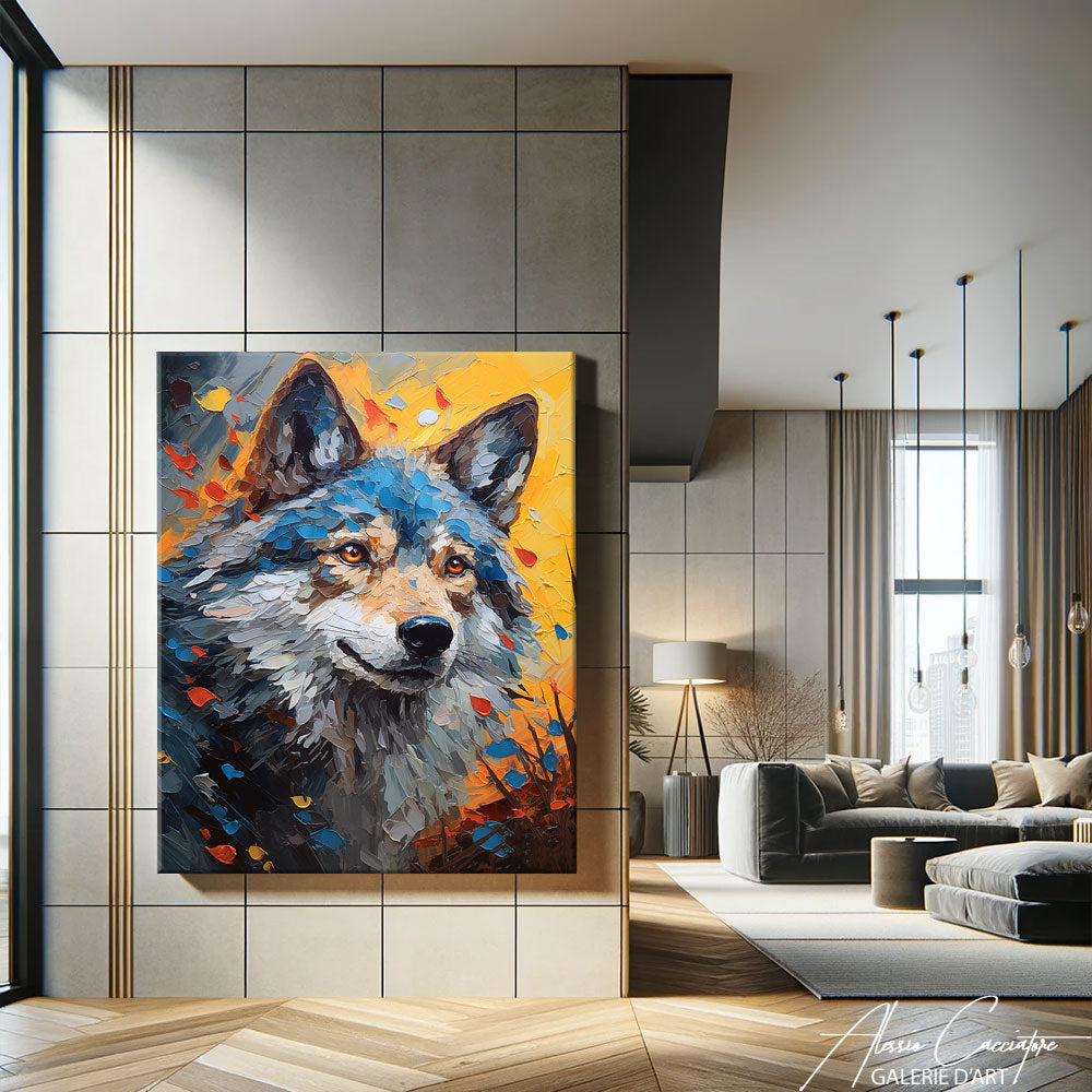 tableau loup peinture