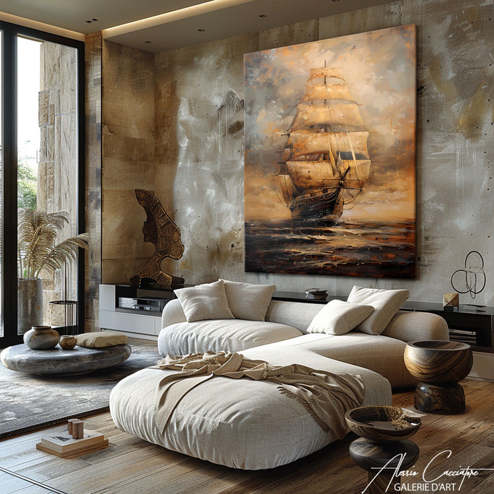 Tableau Peinture Mer Bateau