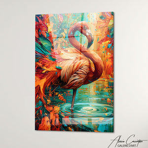 Cadre Peinture Flamant Rose