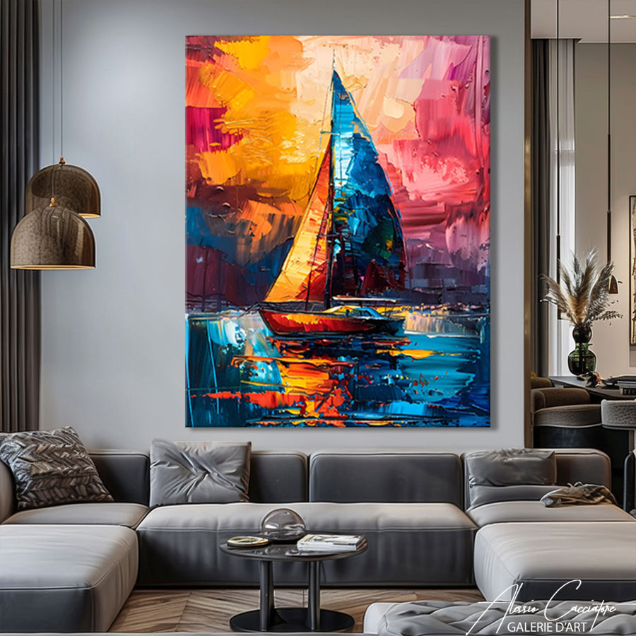 Tableau Peinture Voilier – mise en situation