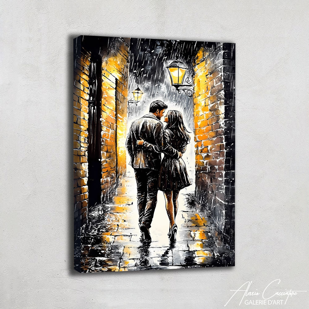 Couple sous la Pluie Peinture