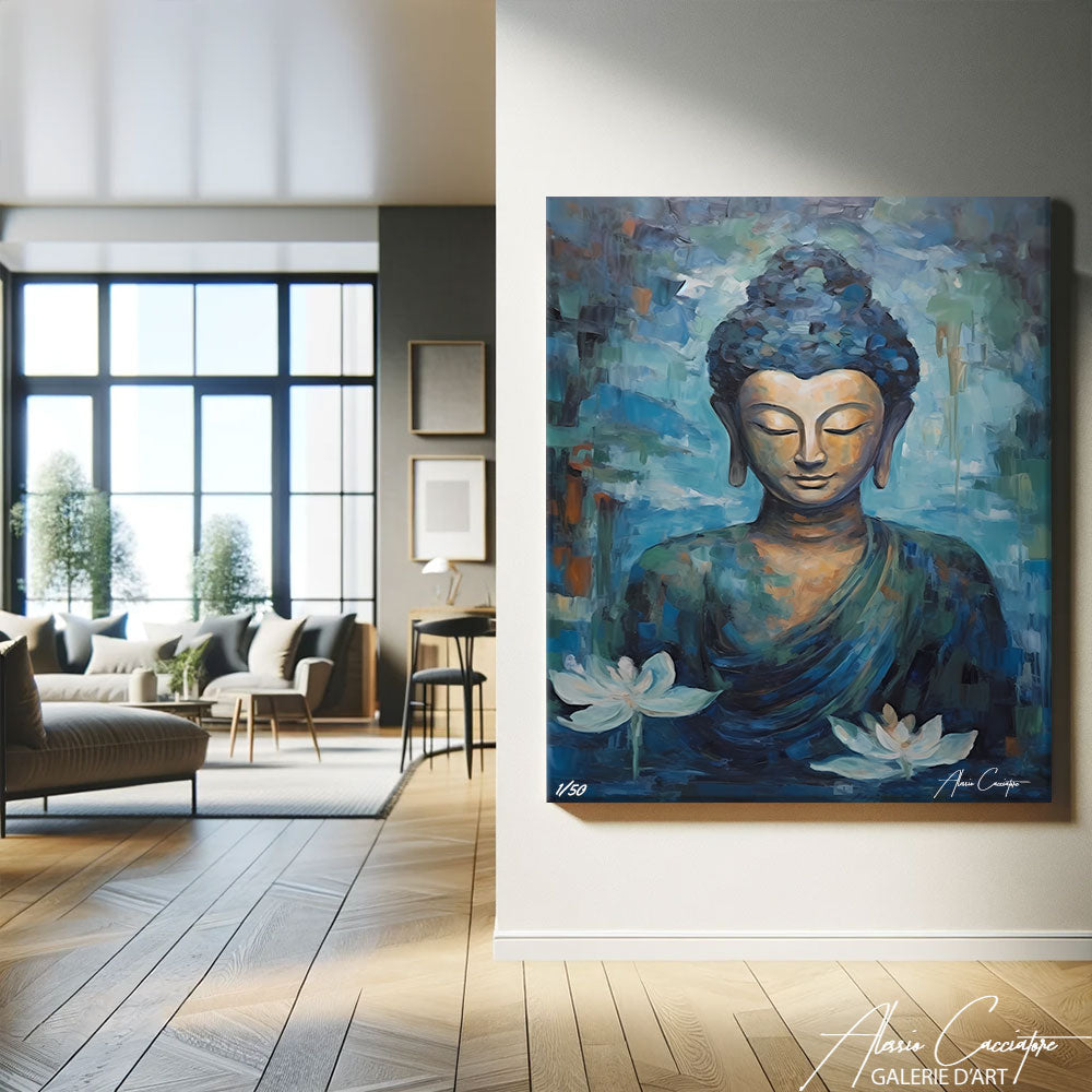 tableau bouddha bleu