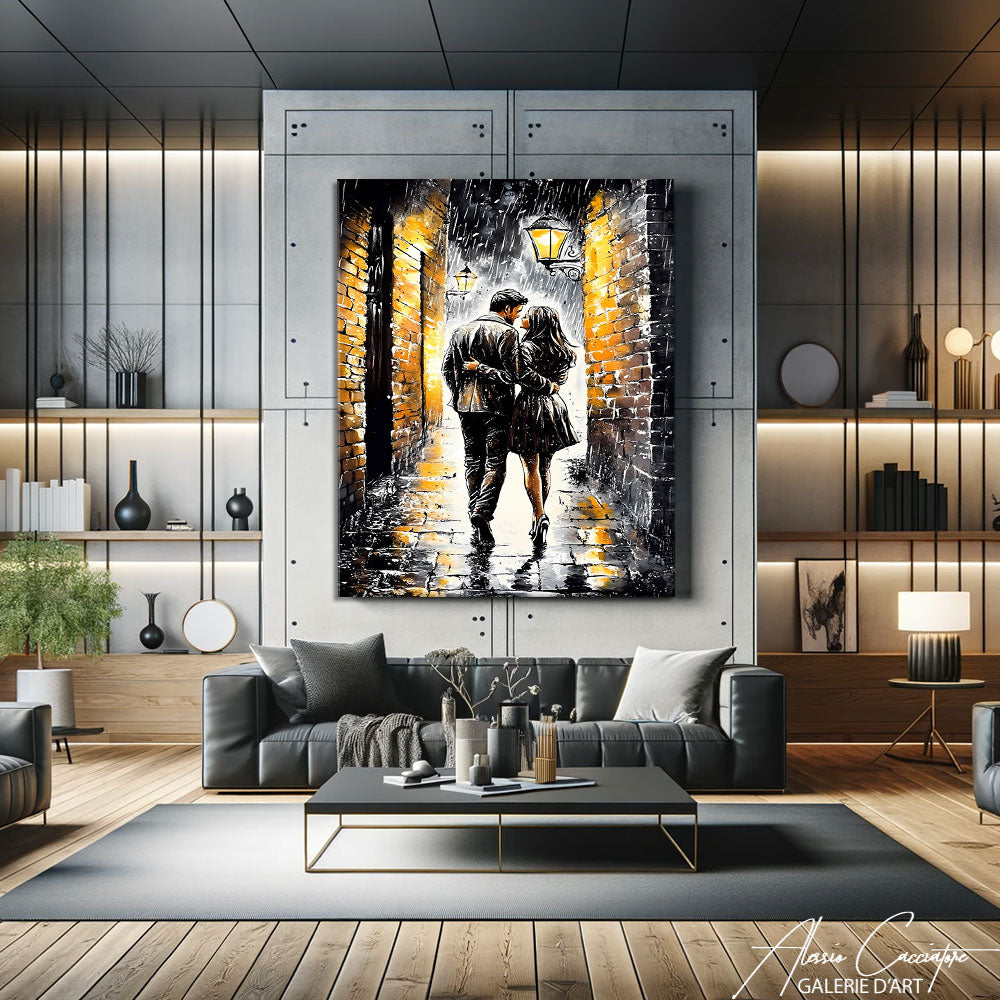 Couple sous la Pluie Peinture