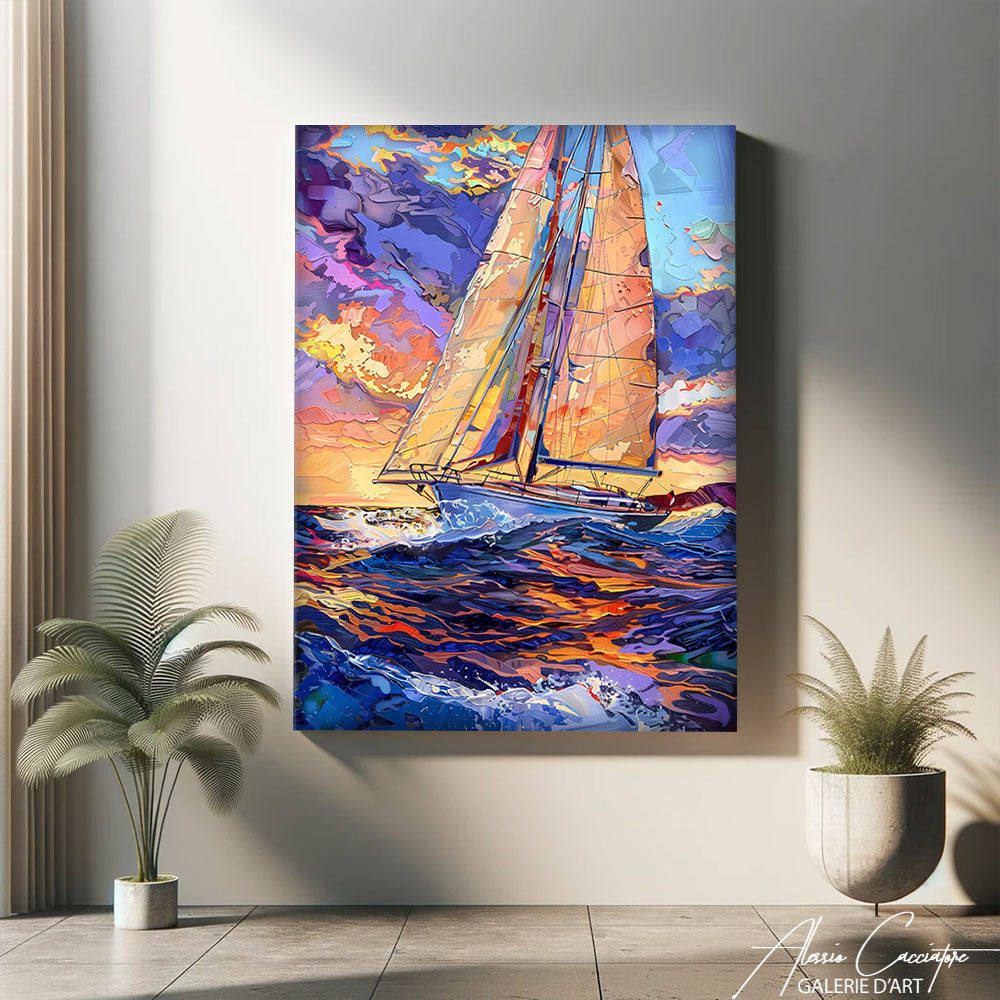 Tableau Peinture Mer Bateau