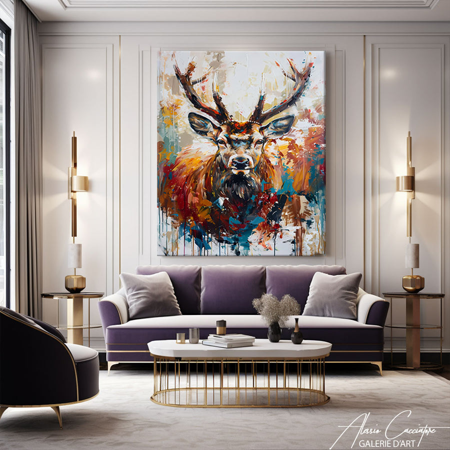 tableau cerf peinture – mise en situation