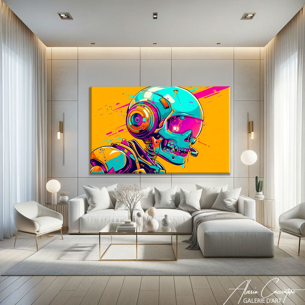 tableau tête de mort multicolore