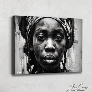 tableau visage africain noir et blanc