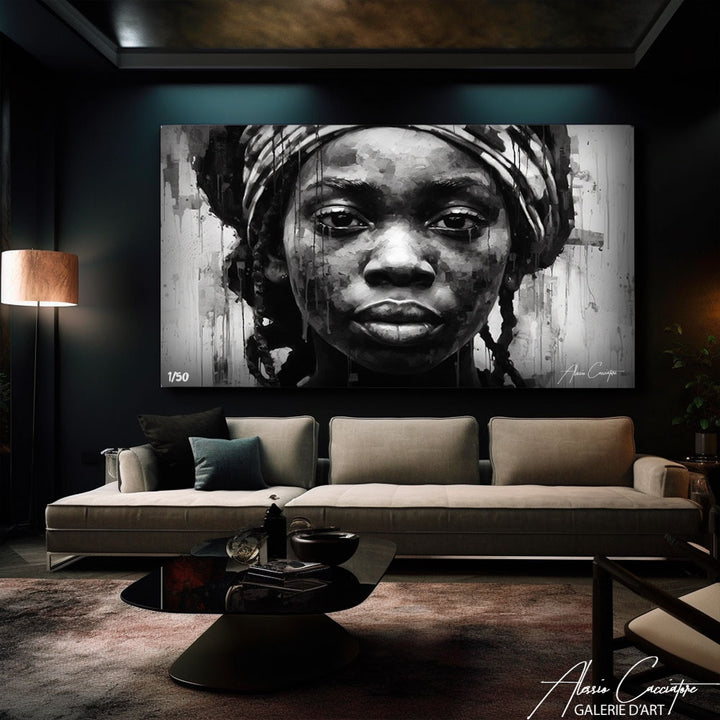 tableau femme africaine noir et blanc